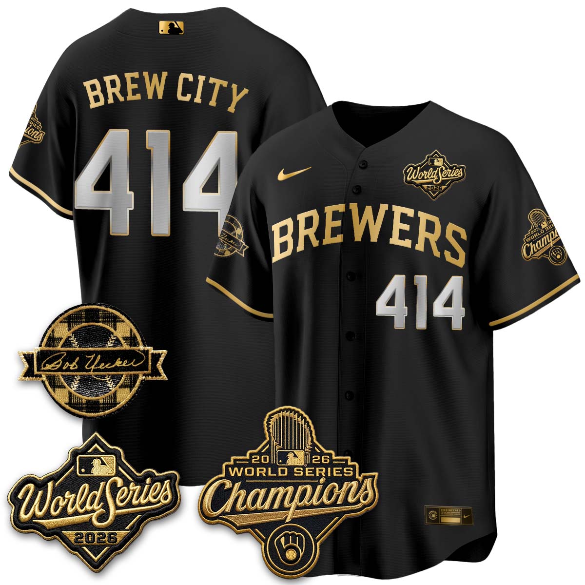 Milwaukee Brewers 2026 WS Champions - Bob Uecker Patch Vapor Jersey - Stitched