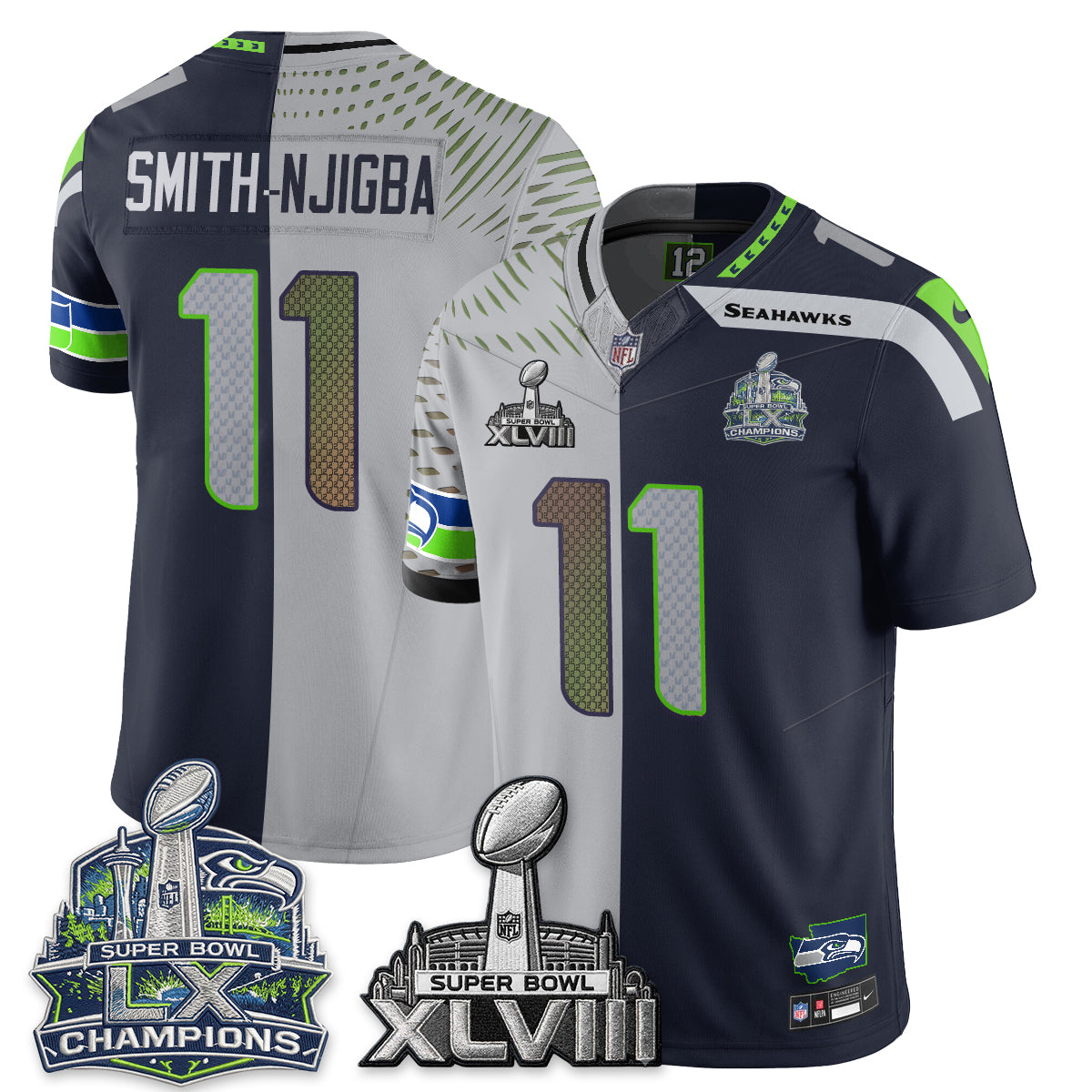 Seattle Seahawks S.Bowl Champs Split Edition Vapor Jersey - Stitch