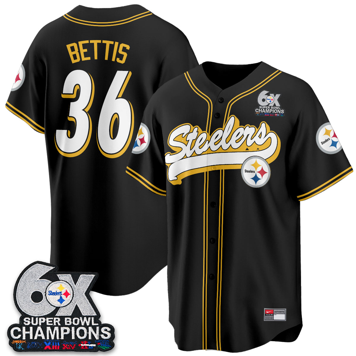 Pittsburgh Steelers 6x SBowl Baseball Vapor Jersey - Stitched