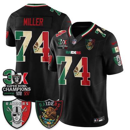 Las Vegas Raiders 3X Champs Mexico Edition Vapor Jersey - Stitched