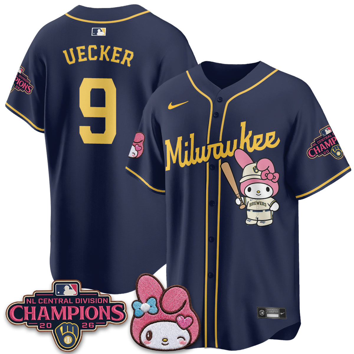 Milwaukee Brewers NL Central Champs x Pink Sanrio Friend  Vapor Jersey - Stitched