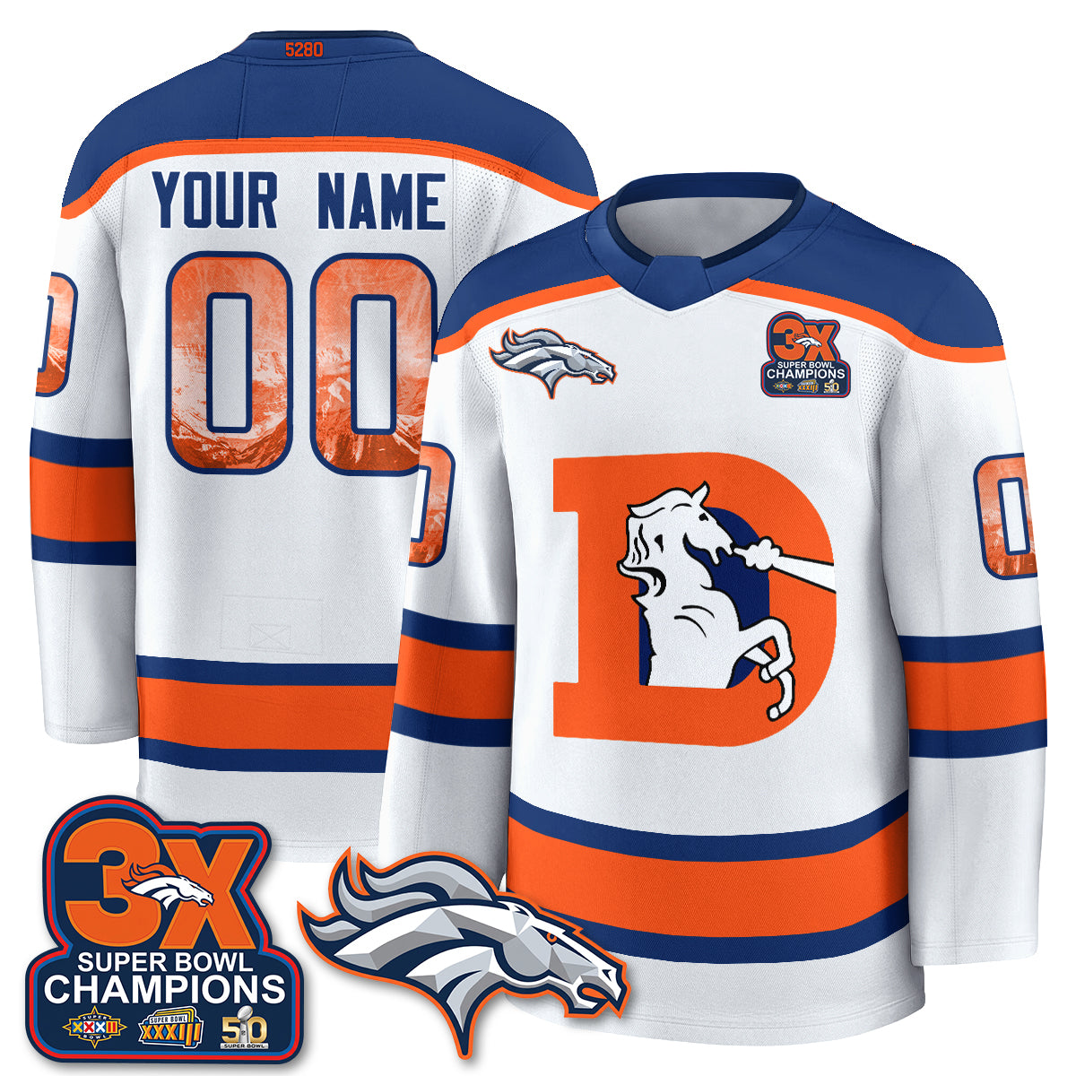 Denver Broncos Fan Gear Edition Custom Hockey Jersey - Stitched