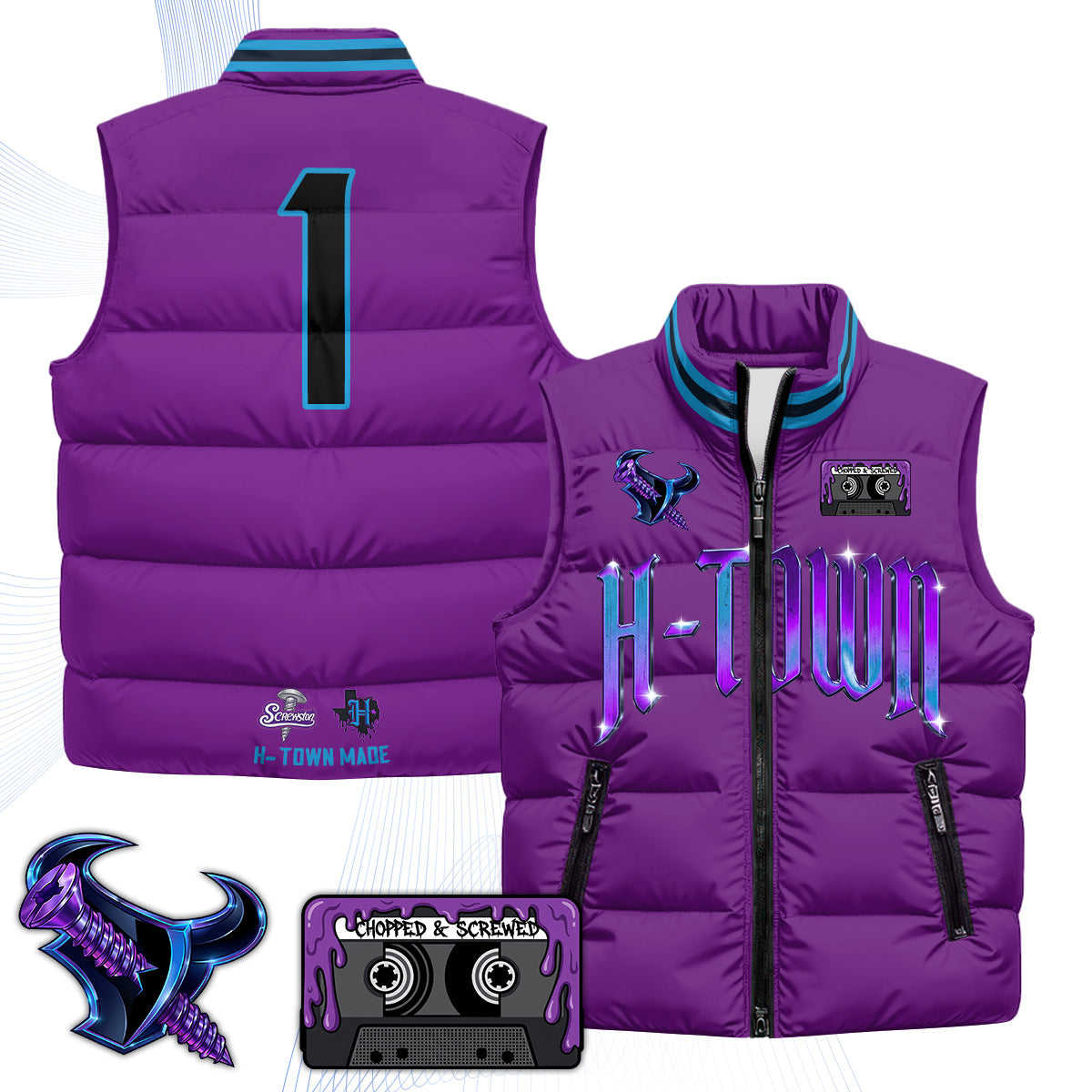 HOU "Screwcity" Puffer Vest - Printed