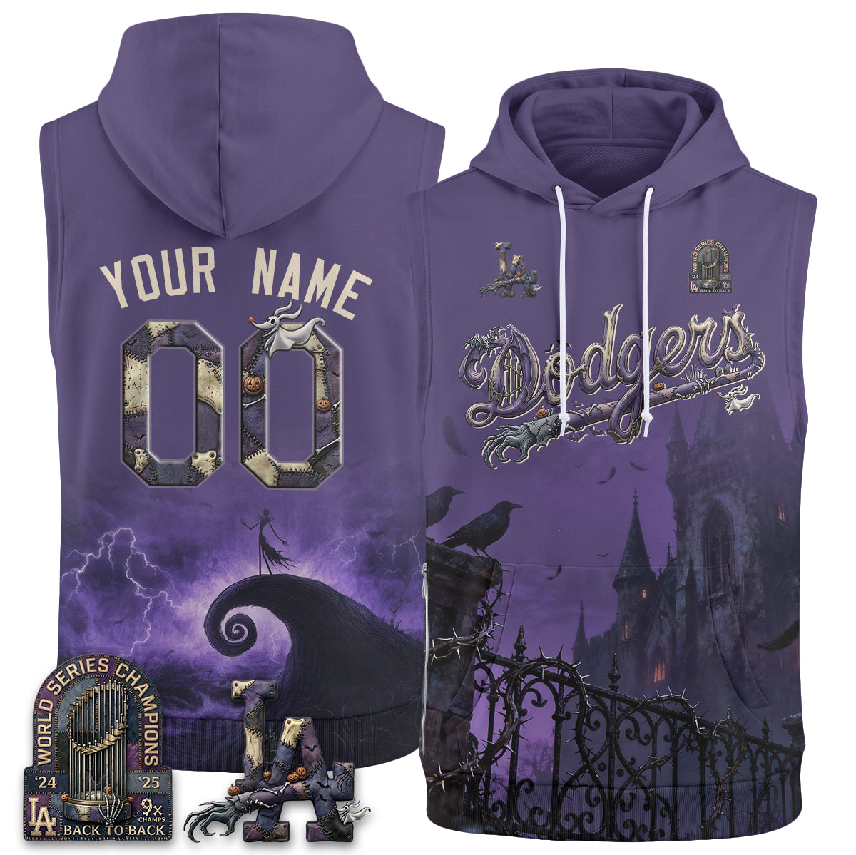 Los Angeles Dodgers Nightmare Edition Custom Sleeveless Hoodie Tank Top - Printed