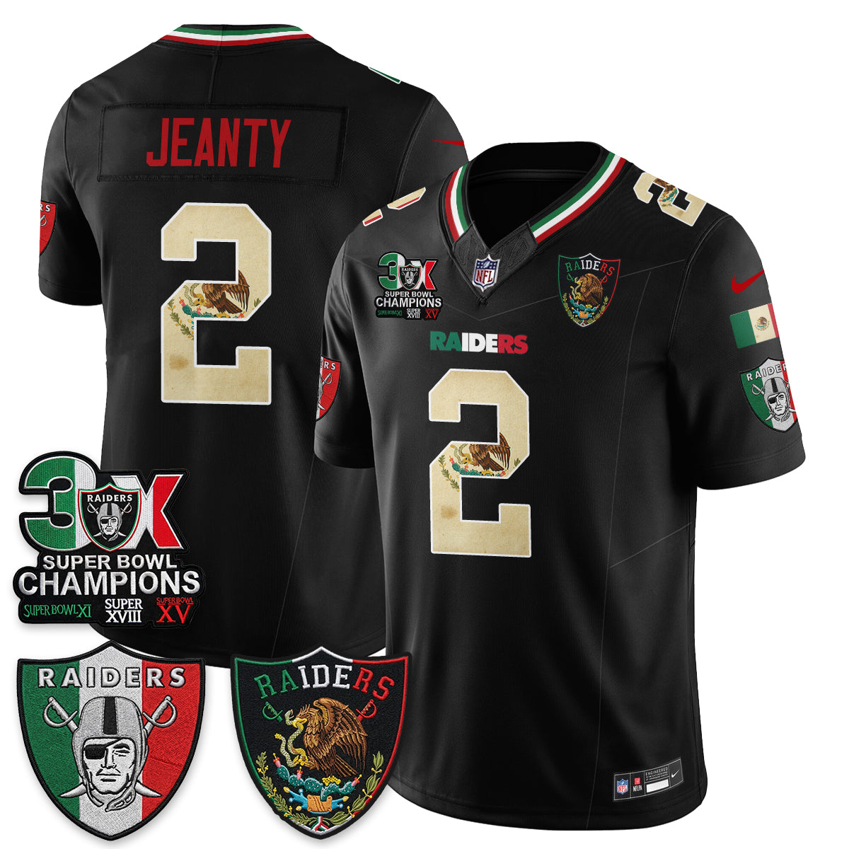 Las Vegas Raiders 3X Champs Mexico Edition Vapor Jersey - Stitched
