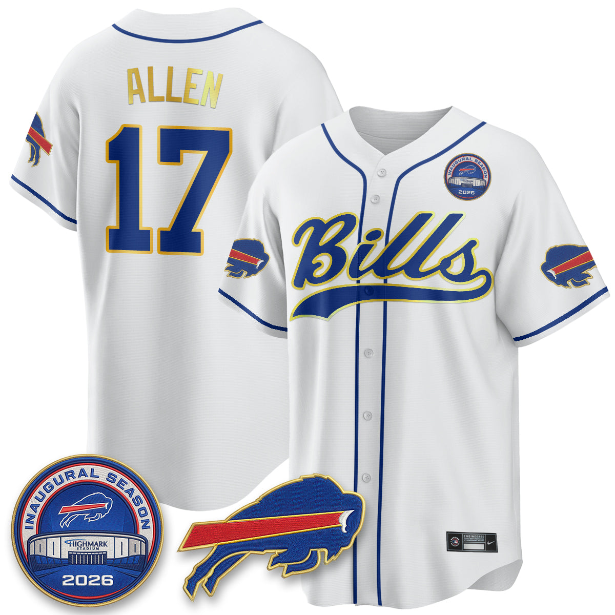 Buffalo Bills 2026 Gold Trim Baseball Edition Vapor Jersey - Stitched