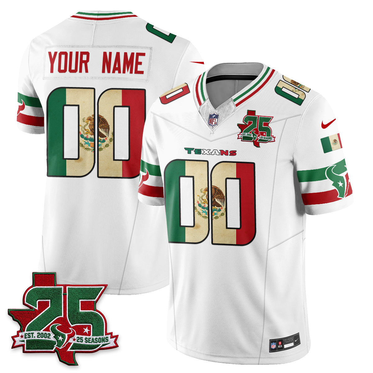 Houston Texans 25 Seasons Mexico Style Vapor Custom Jersey - Stitched