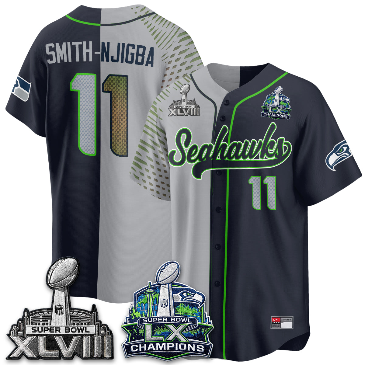Seattle Seahawks S.Bowl Champs Split Baseball Vapor Jersey V1- Stitched