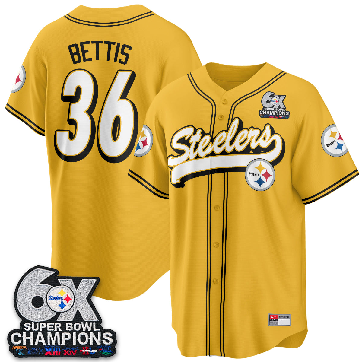 Pittsburgh Steelers 6x SBowl Baseball Vapor Jersey - Stitched