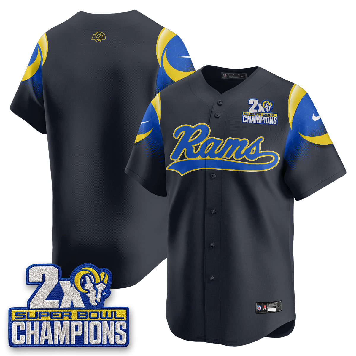 Los Angeles Rams 2X Champs Rivalries Baseball Vapor Jersey - Stitched