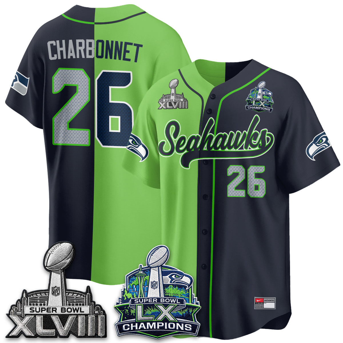 Seattle Seahawks S.Bowl Champs Split Baseball Vapor Jersey V1- Stitched