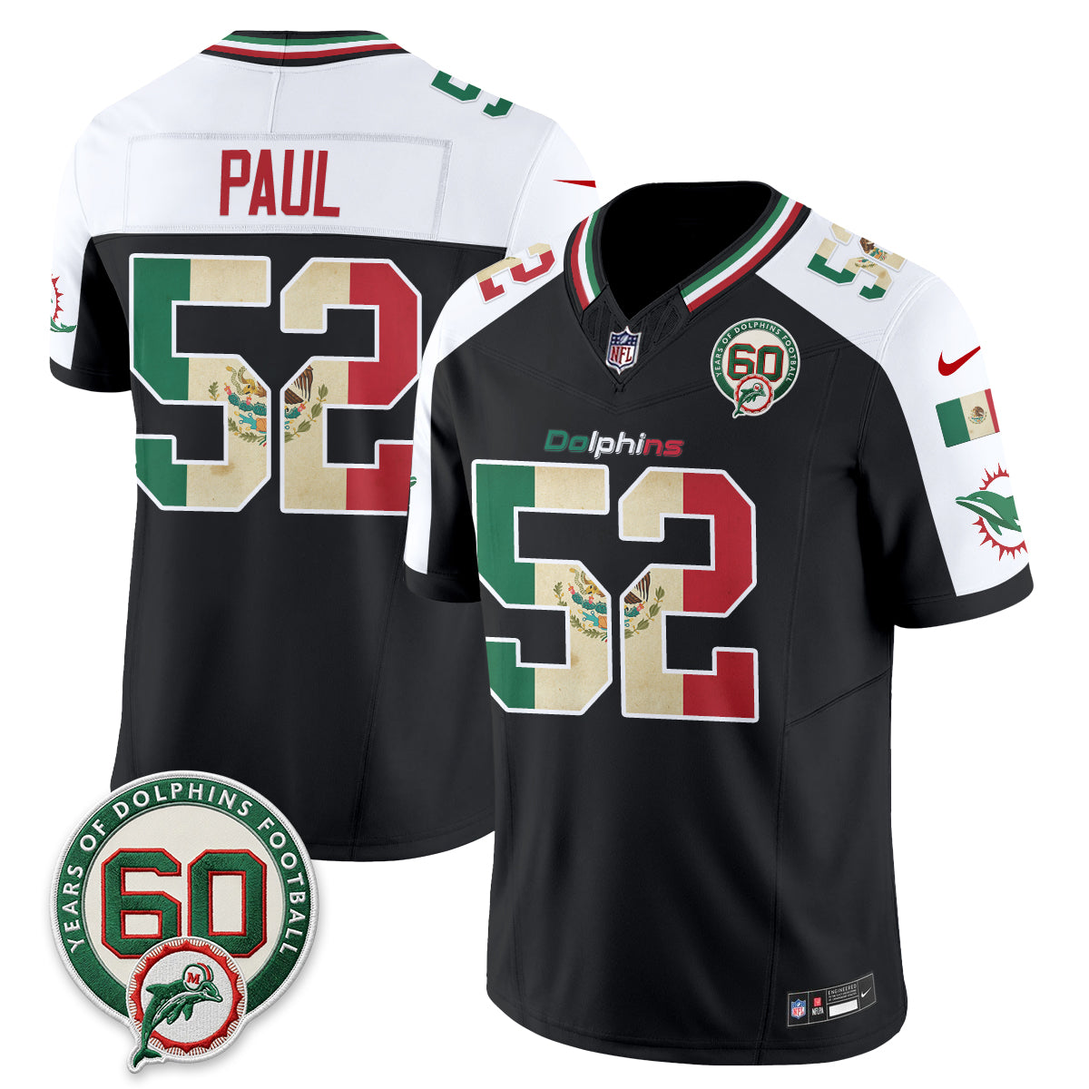 Miami Dolphins Mexico Edition Vapor Jersey - Stitched