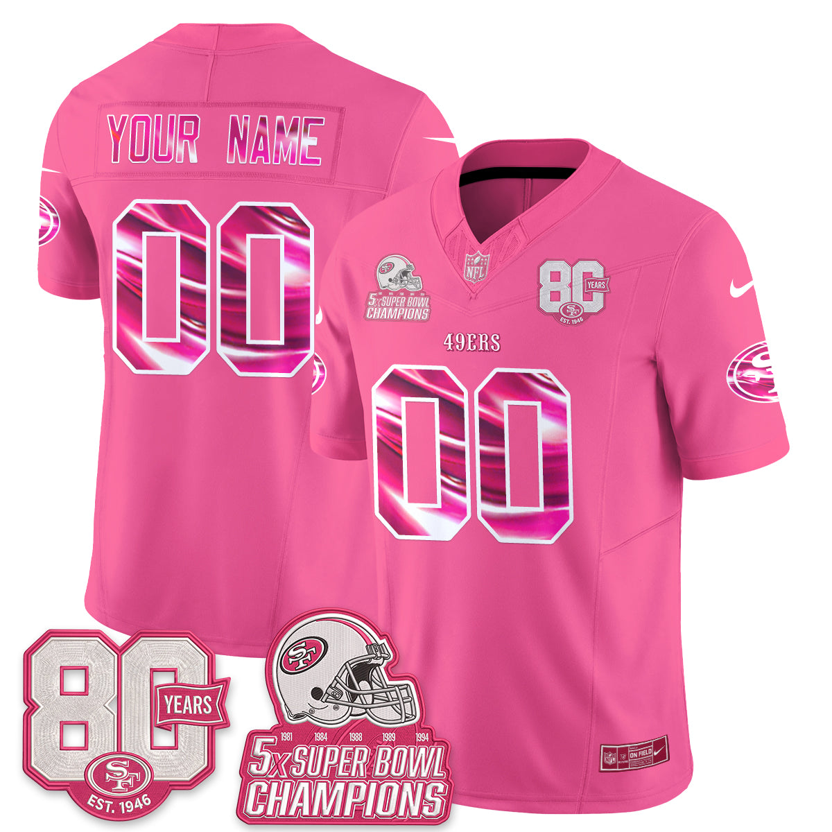 San Francisco 49ers Pink Edition Vapor Custom Jersey - Stitched