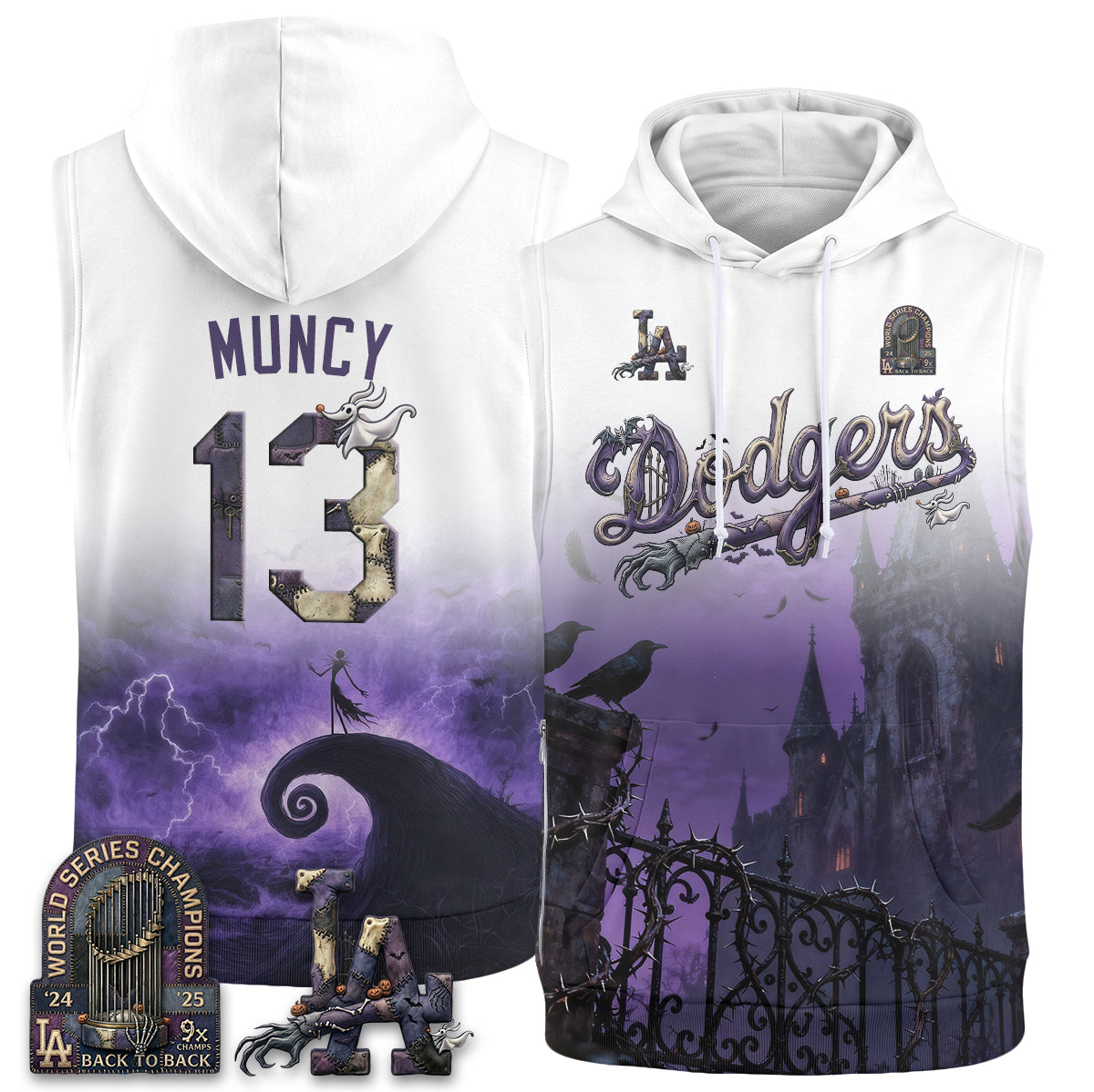 Los Angeles Dodgers Nightmare Edition Sleeveless Hoodie Tank Top - Printed