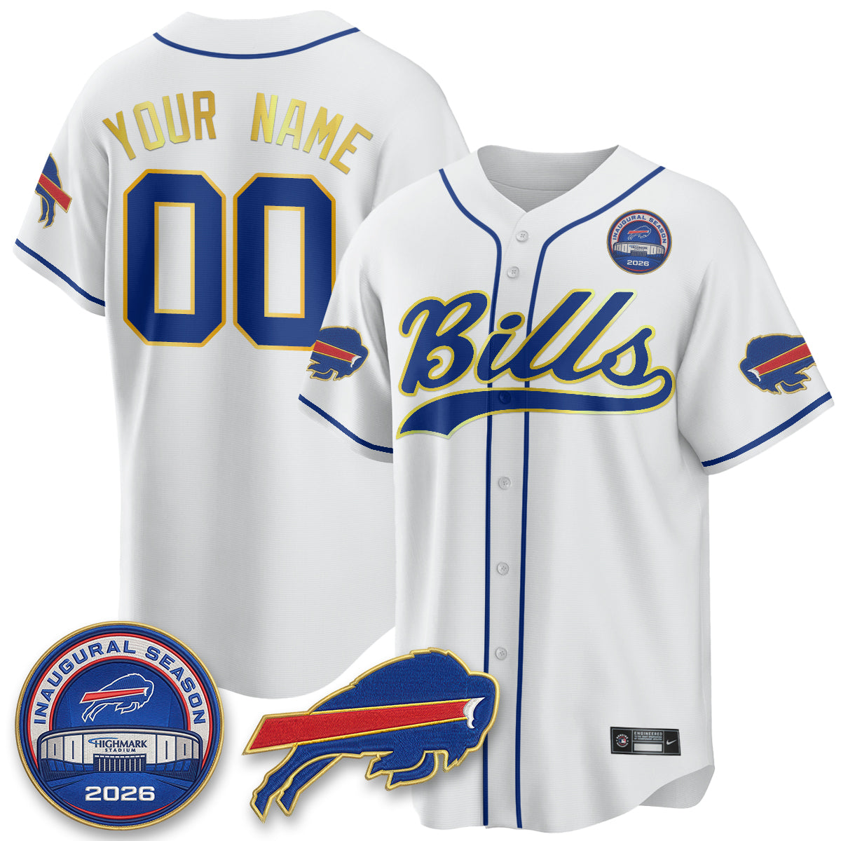 Buffalo Bills 2026 Gold Trim Baseball Edition Vapor Custom Jersey - Stitched