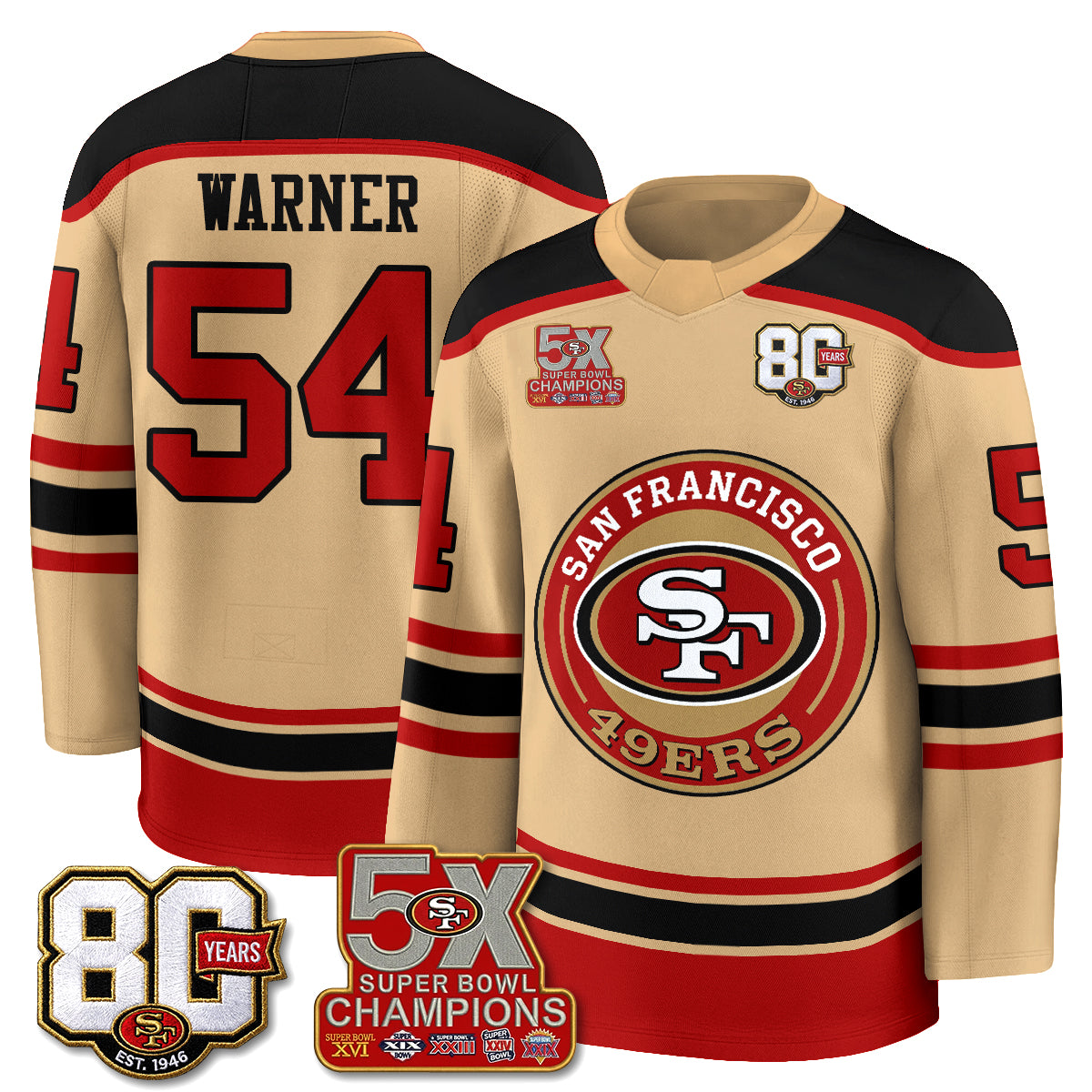 San Francisco 49ers 4X Champs Hockey Jersey - Stitched