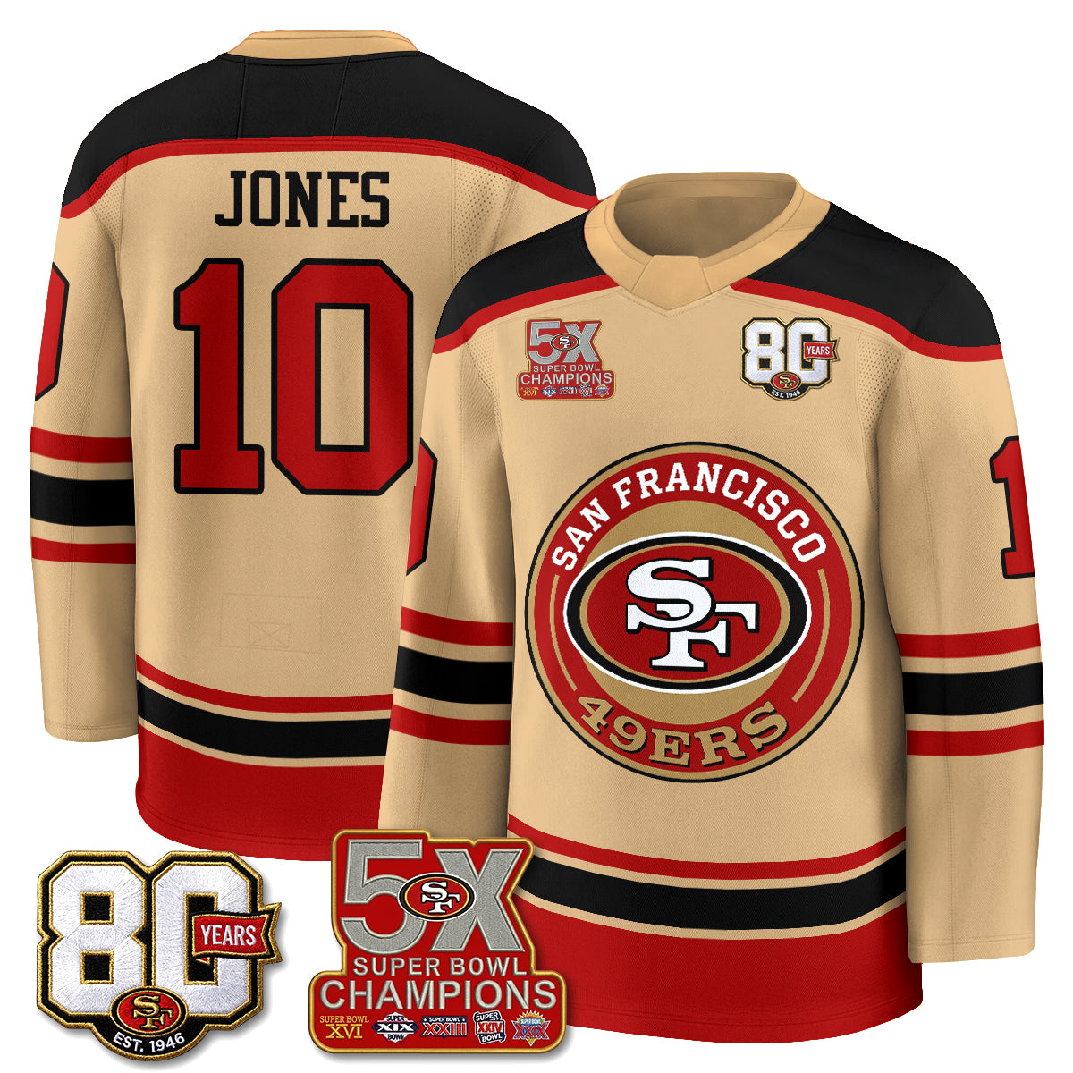 San Francisco 49ers 4X Champs Hockey Jersey - Stitched