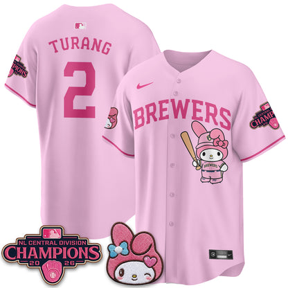 Milwaukee Brewers NL Central Champs x Pink Sanrio Friend  Vapor Jersey - Stitched