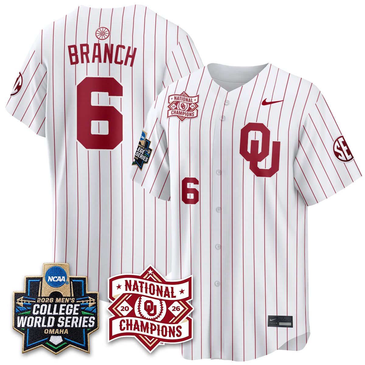 Oklahoma Sooners Nike 2026 NCAA Baseball Men's College World Series Champions Vapor Jersey - Stitched