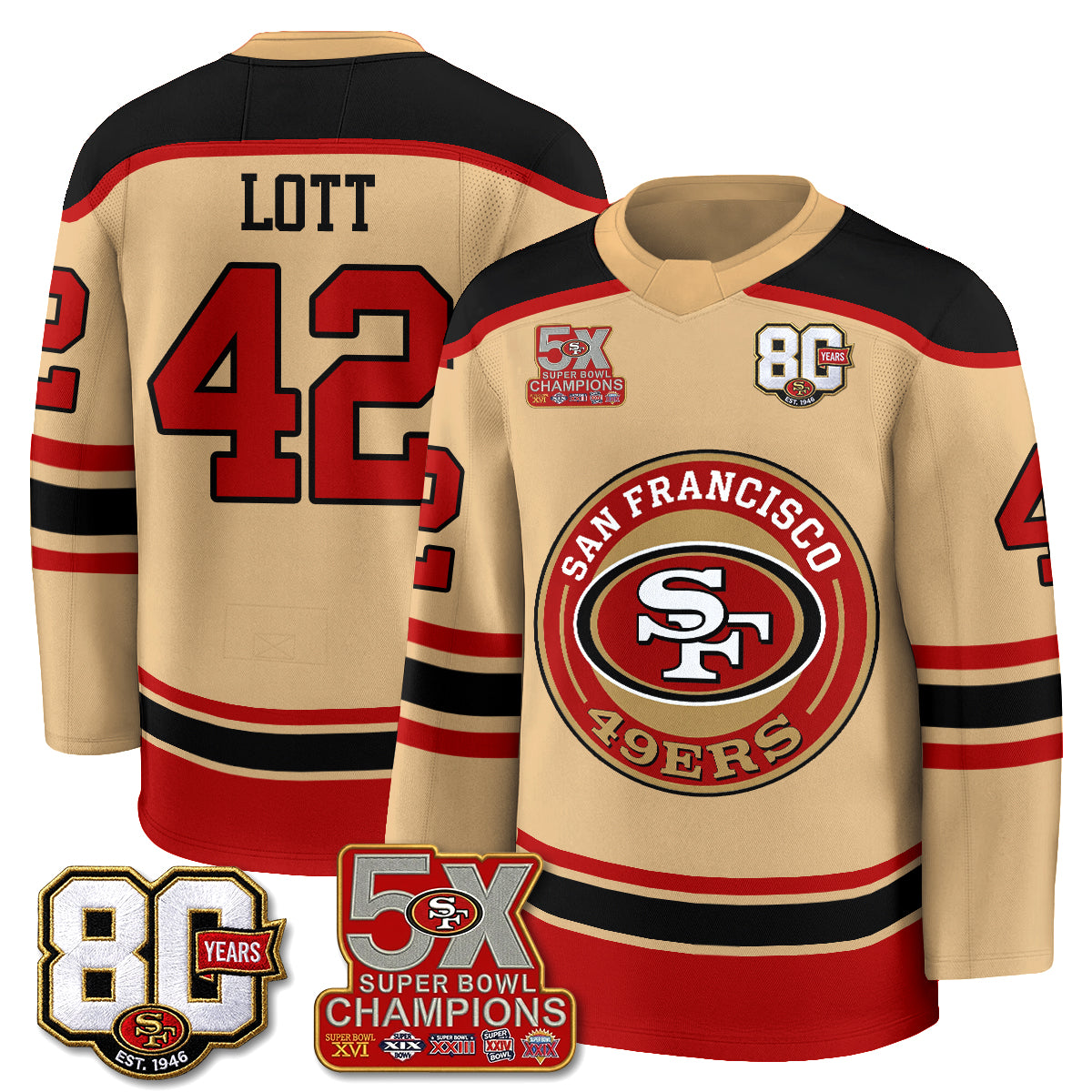 San Francisco 49ers 4X Champs Hockey Jersey - Stitched