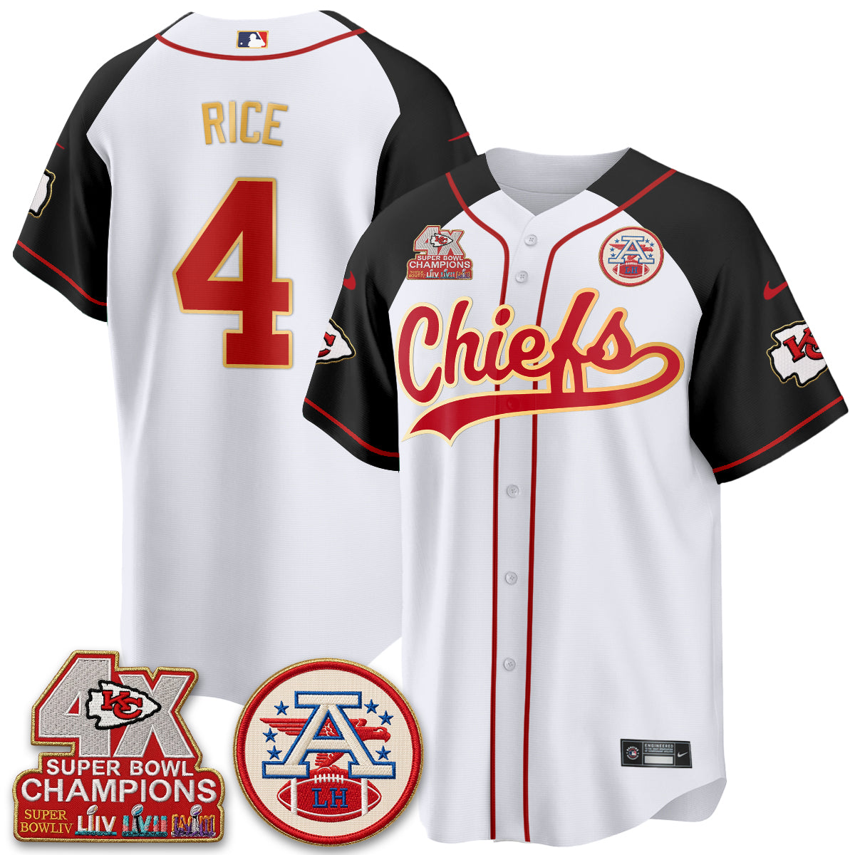 Kansas City Chiefs 4X Champs Gold Trim Edition Vapor Baseball Jersey - Stitched