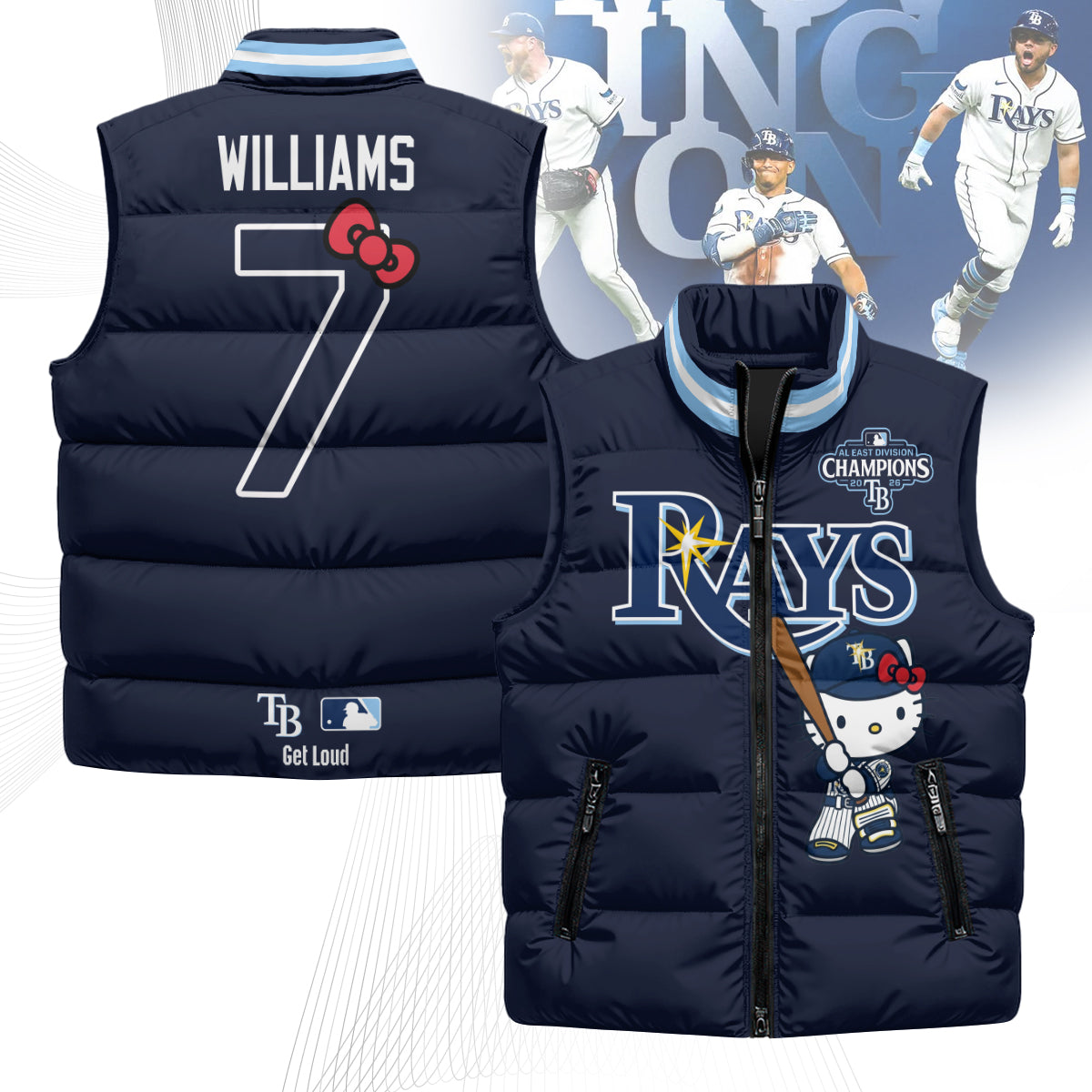 TB x Meow KT 2026 AL East Champs Puffer Vest - Printed