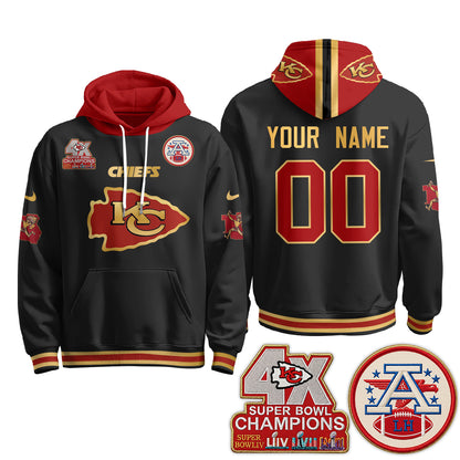 Kansas City Chiefs 4X Champs Gold Edition Custom Hoodie - Stitched