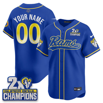 Los Angeles Rams 2X Champs Rivalries Baseball Vapor Custom Jersey - Stitched