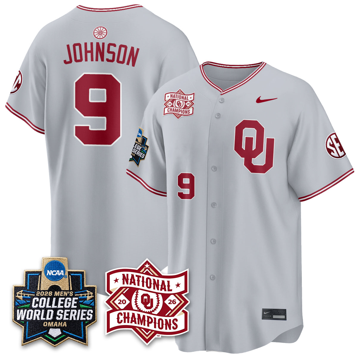 Oklahoma Sooners Nike 2026 NCAA Baseball Men's College World Series Champions Vapor Jersey - Stitched