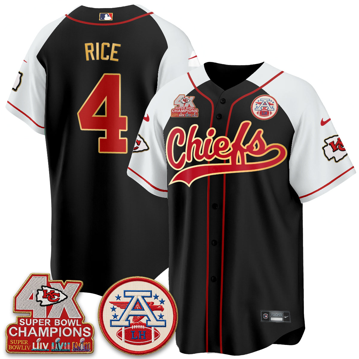 Kansas City Chiefs 4X Champs Gold Trim Edition Vapor Baseball Jersey - Stitched