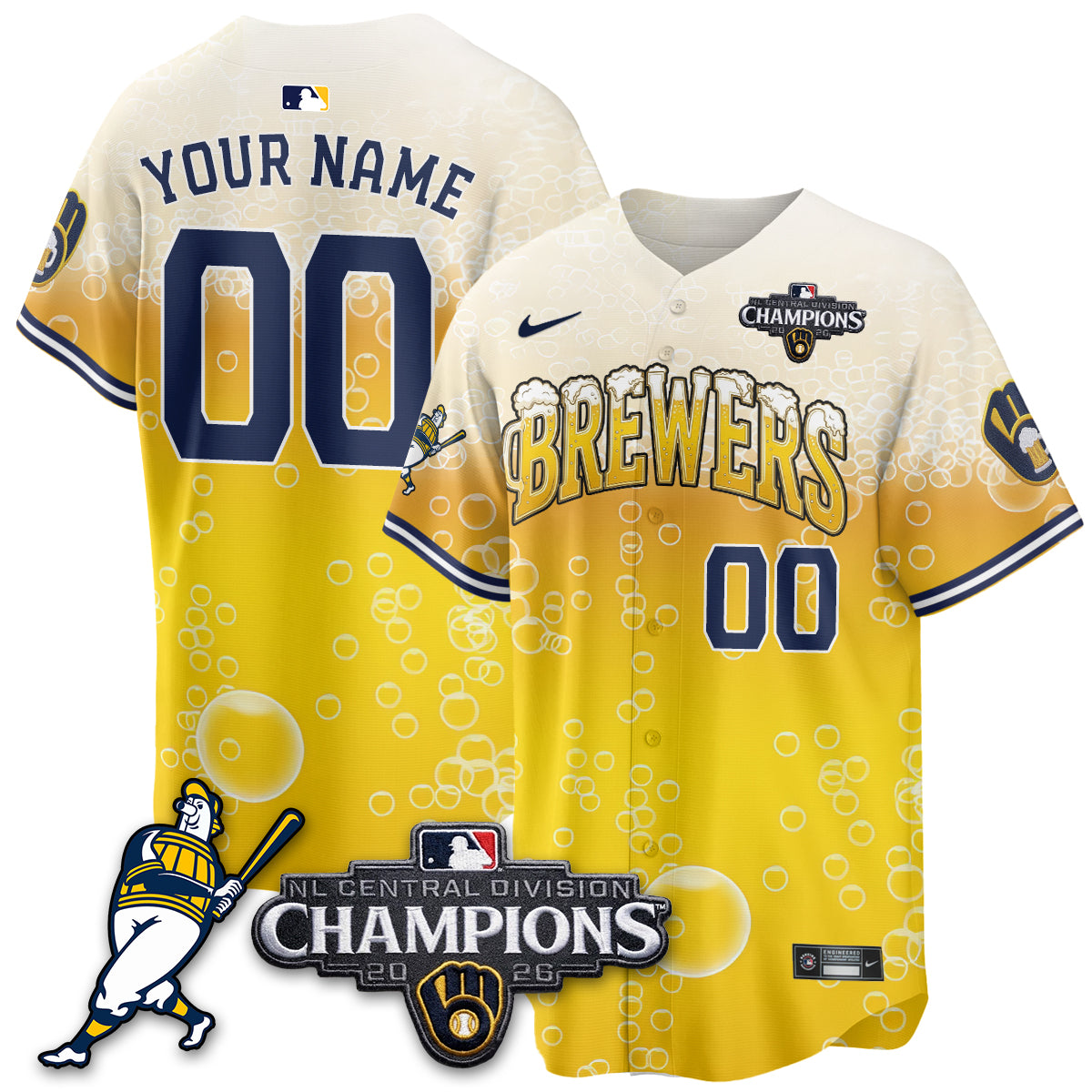 Milwaukee Brewers 2026 NL Division Champs Vapor Custom Jersey V2- Stitched