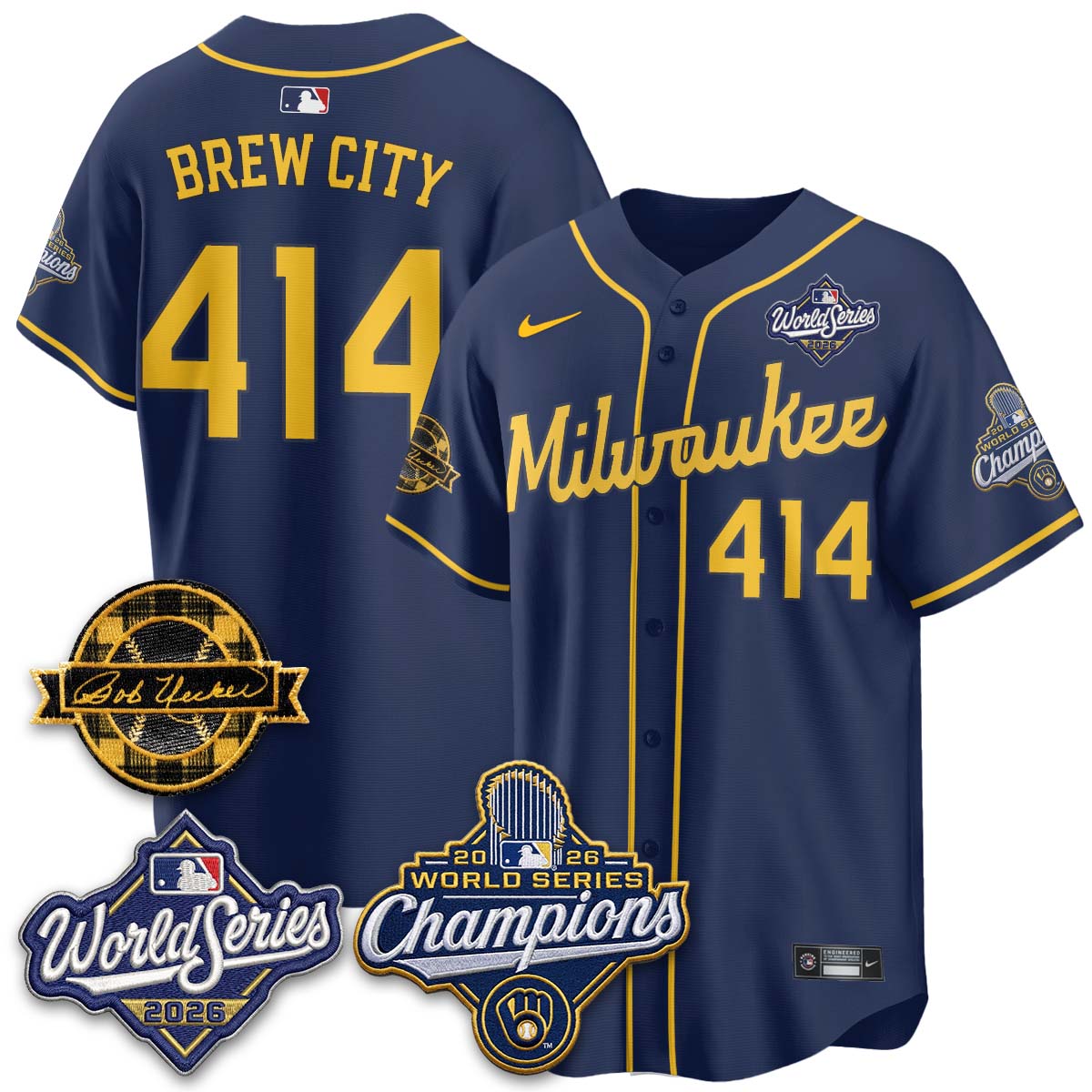 Milwaukee Brewers 2026 WS Champions - Bob Uecker Patch Vapor Jersey - Stitched
