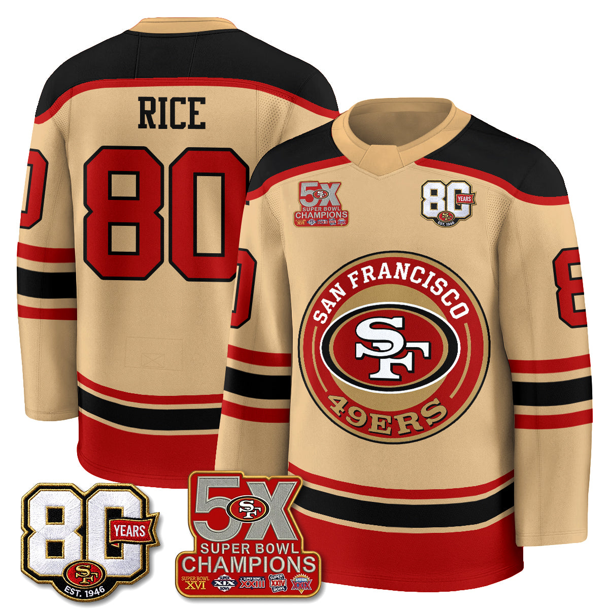 San Francisco 49ers 4X Champs Hockey Jersey - Stitched