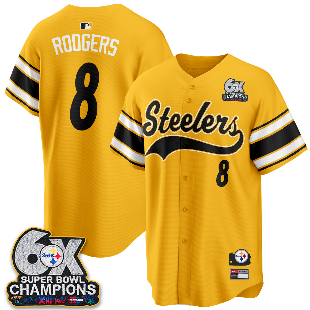 Pittsburgh Steelers 6X Champs Throwback Baseball Vapor Jersey - Stitched