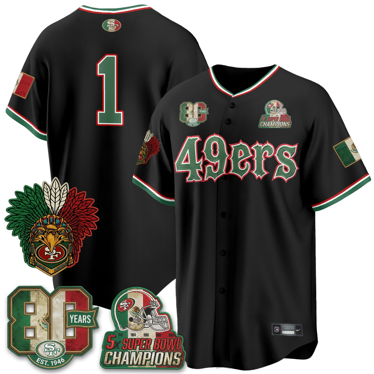 San Francisco 49ers Mexico Edition Baseball Vapor Jersey - Stitched