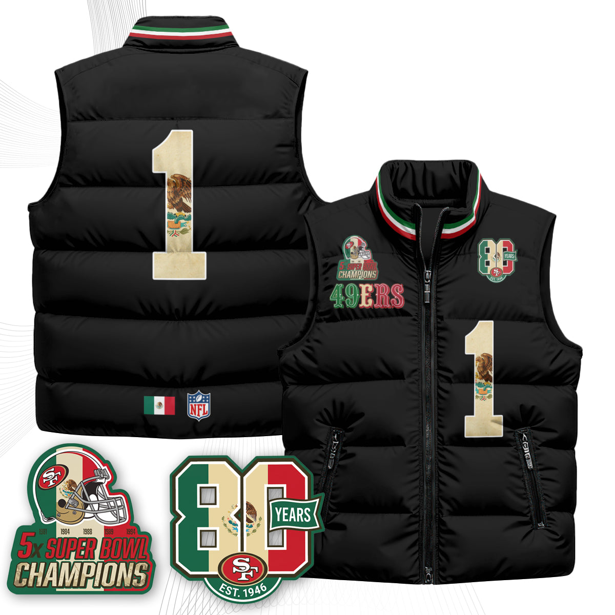 SF Mexico Style Puffer Vest - Printed