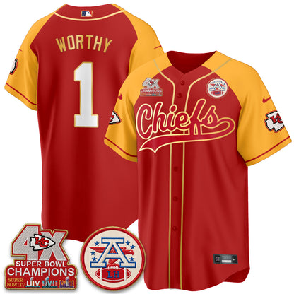 Kansas City Chiefs 4X Champs Gold Trim Edition Vapor Baseball Jersey - Stitched