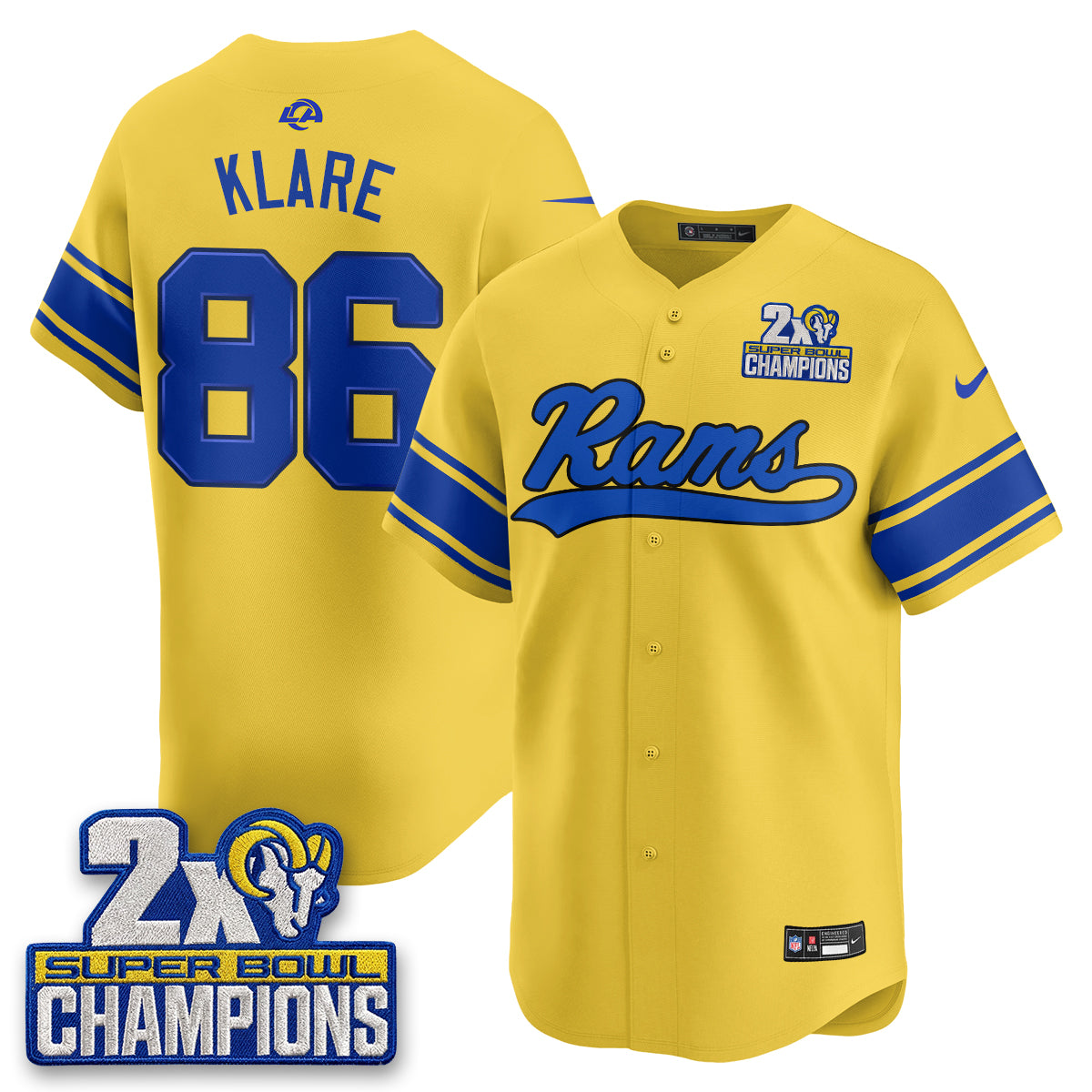 Los Angeles Rams 2X Champs Rivalries Baseball Vapor Jersey - Stitched