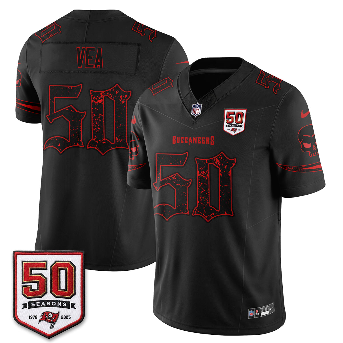 Tampa Bay Buccaneers Skull 50 Seasons Edition Vapor Jersey - Stitched