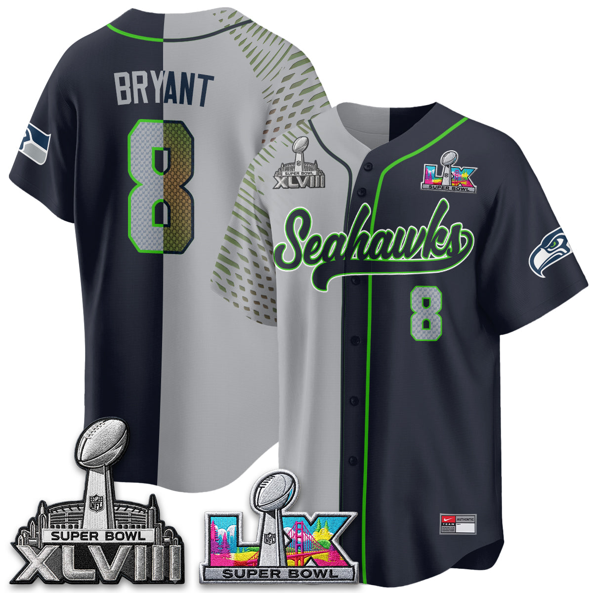 Seattle Seahawks S.Bowl Champs Split Baseball Vapor Jersey V2- Stitched