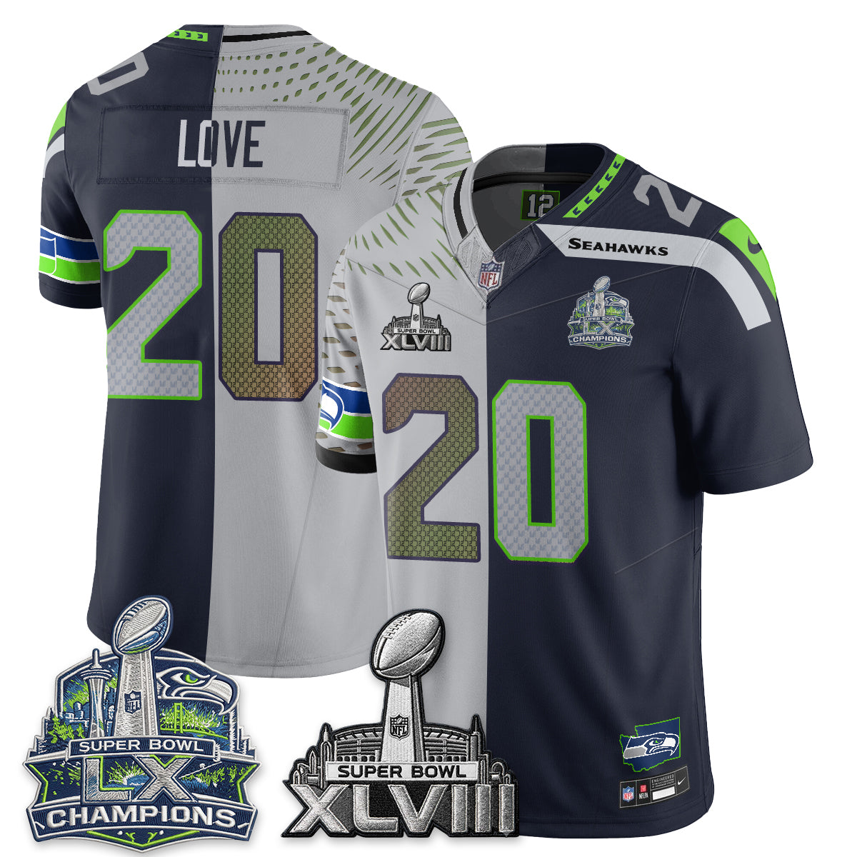 Seattle Seahawks S.Bowl Champs Split Edition Vapor Jersey - Stitch