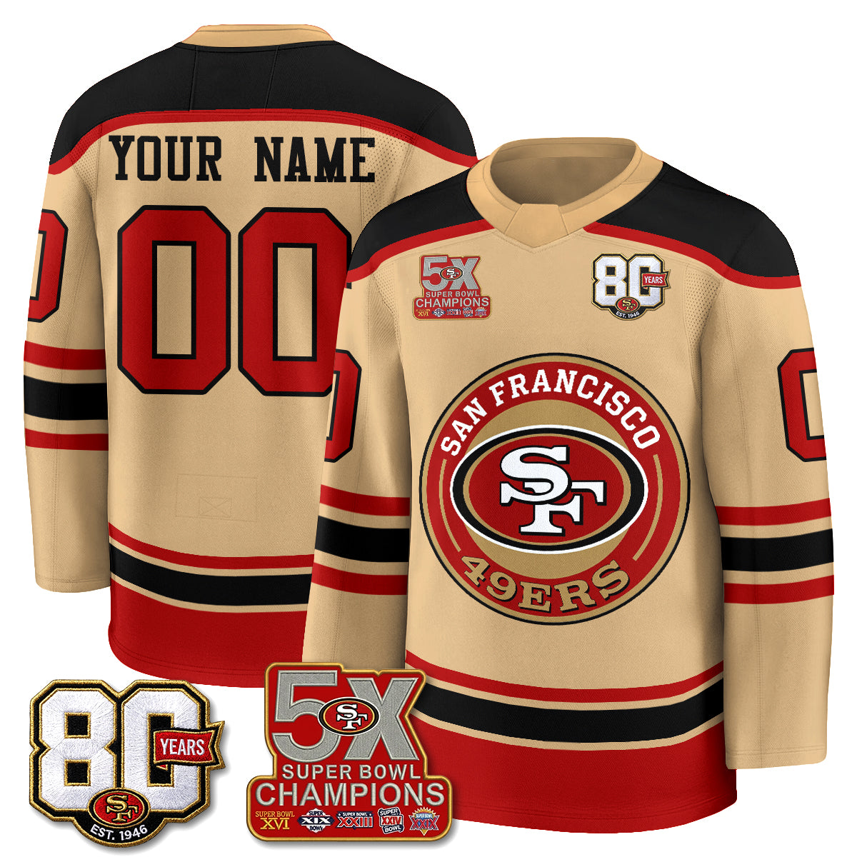 San Francisco 49ers 4X Champs Custom Hockey Jersey - Stitched