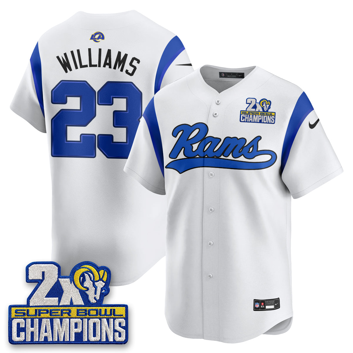 Los Angeles Rams 2X Champs Rivalries Baseball Vapor Jersey - Stitched