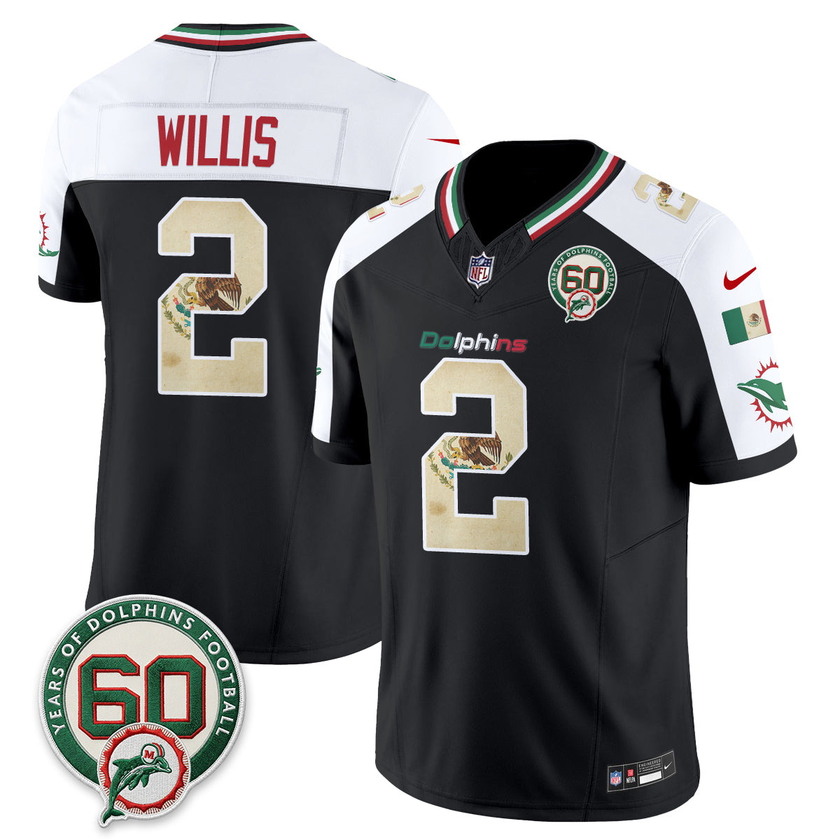 Miami Dolphins Mexico Edition Vapor Jersey - Stitched