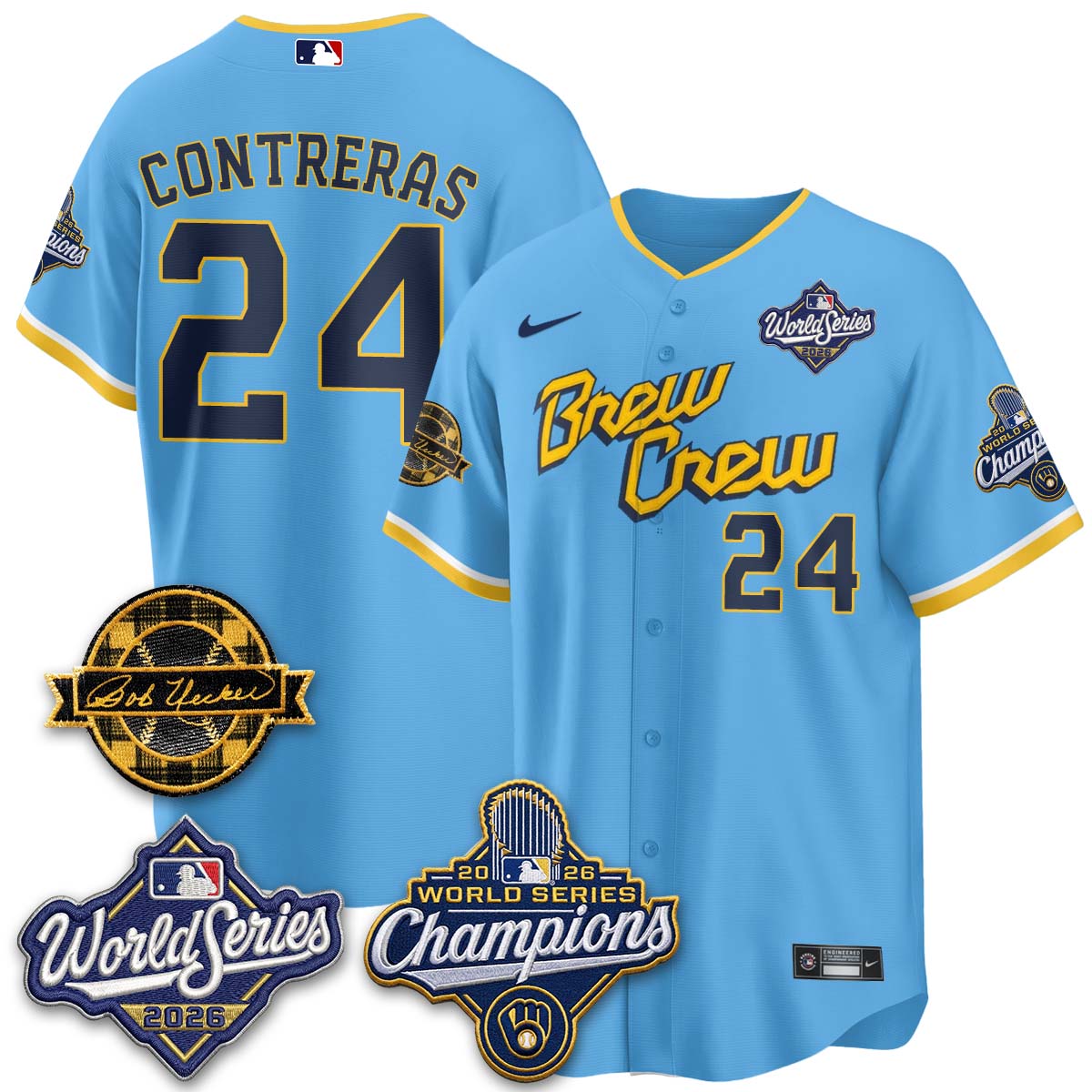 Milwaukee Brewers 2026 WS Champions - Bob Uecker Patch Vapor Jersey - Stitched
