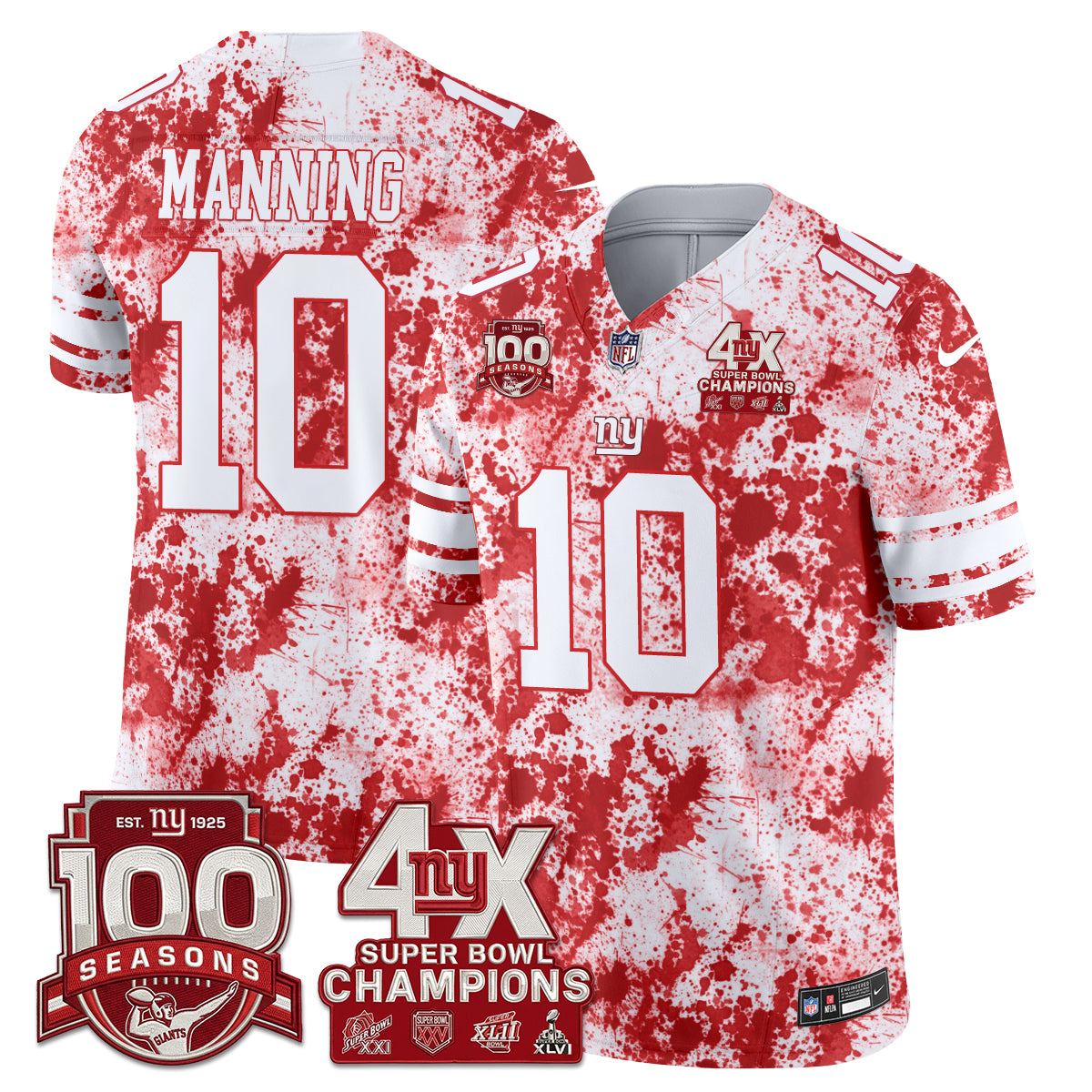 New York Giants 4X Champs Blood Splash Edition Vapor Jersey - Stitched