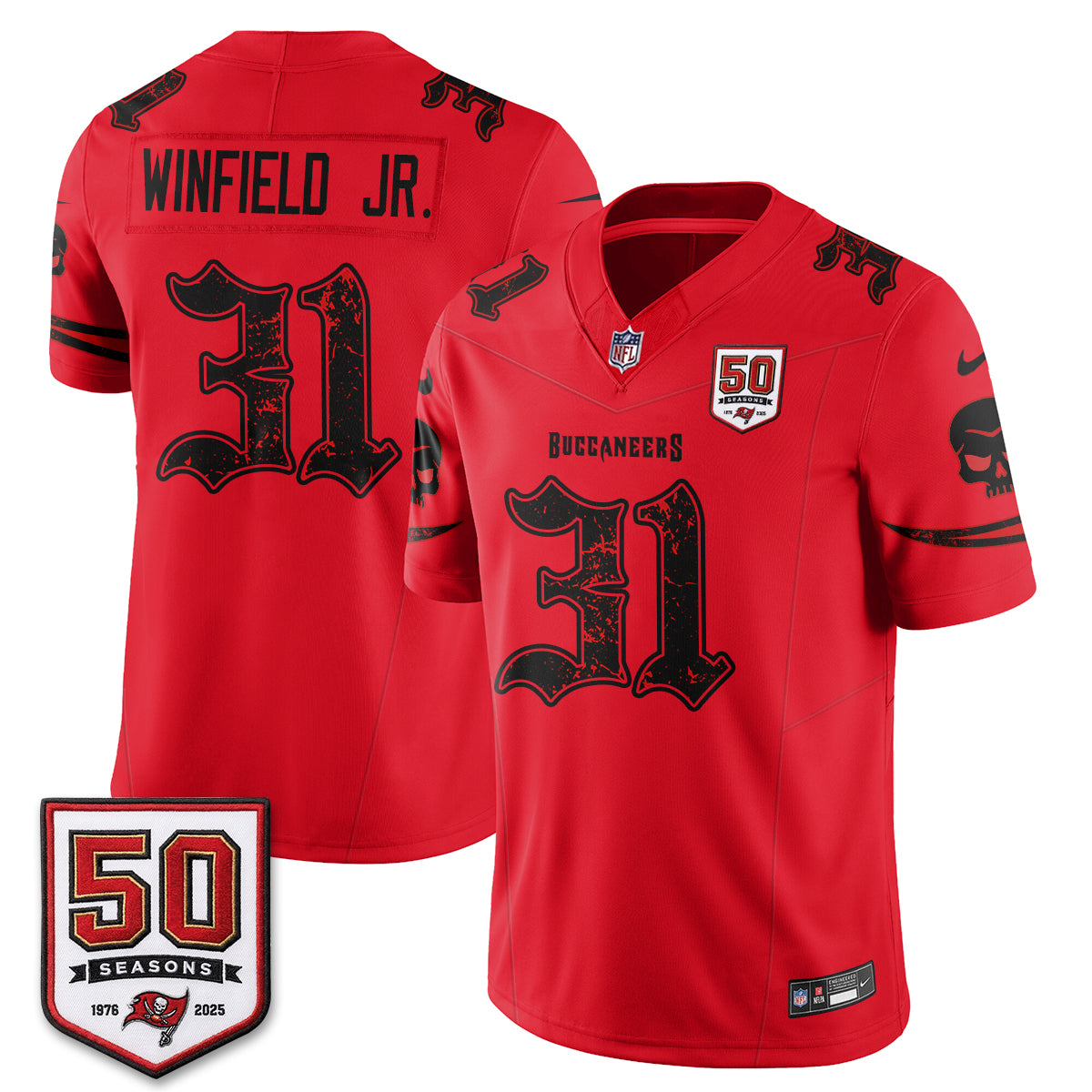 Tampa Bay Buccaneers Skull 50 Seasons Edition Vapor Jersey - Stitched