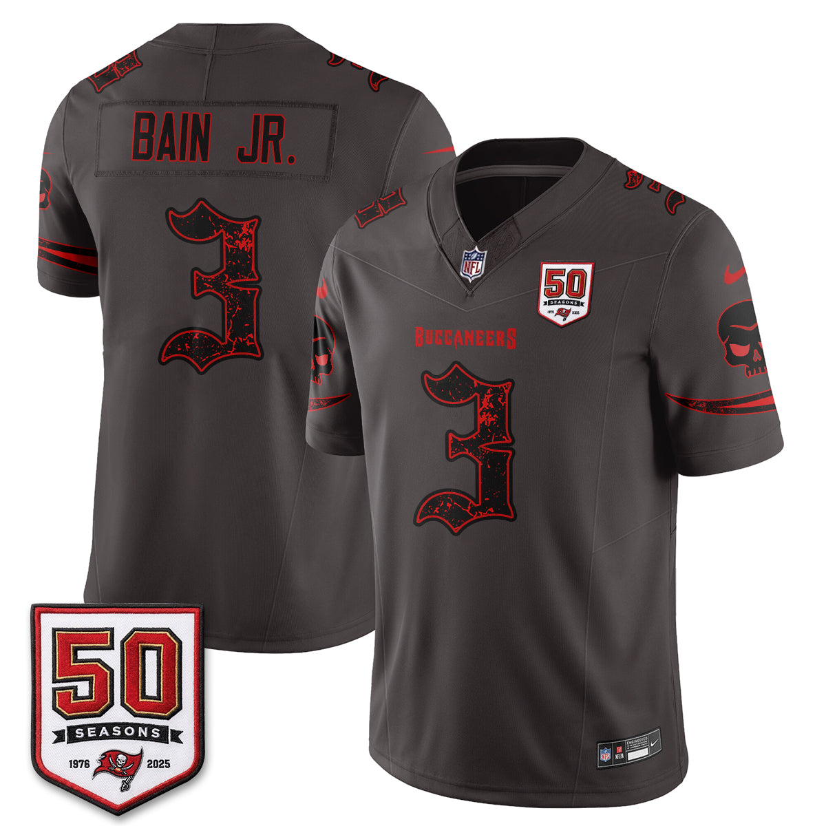 Tampa Bay Buccaneers Skull 50 Seasons Edition Vapor Jersey - Stitched