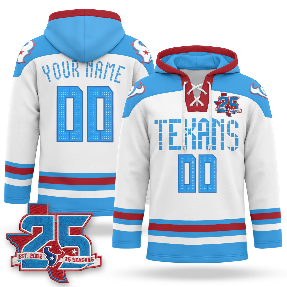 Houston Texans 2026 Rivalries Fleece-Lined Custom Hockey Hoodie - Stitched