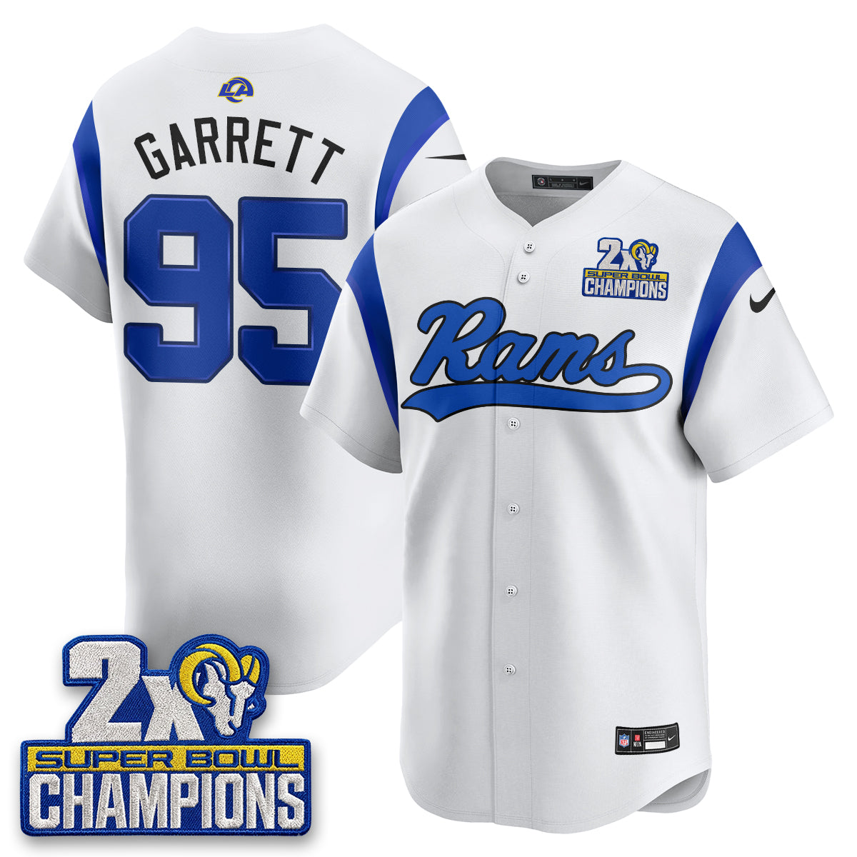 Los Angeles Rams 2X Champs Rivalries Baseball Vapor Jersey - Stitched